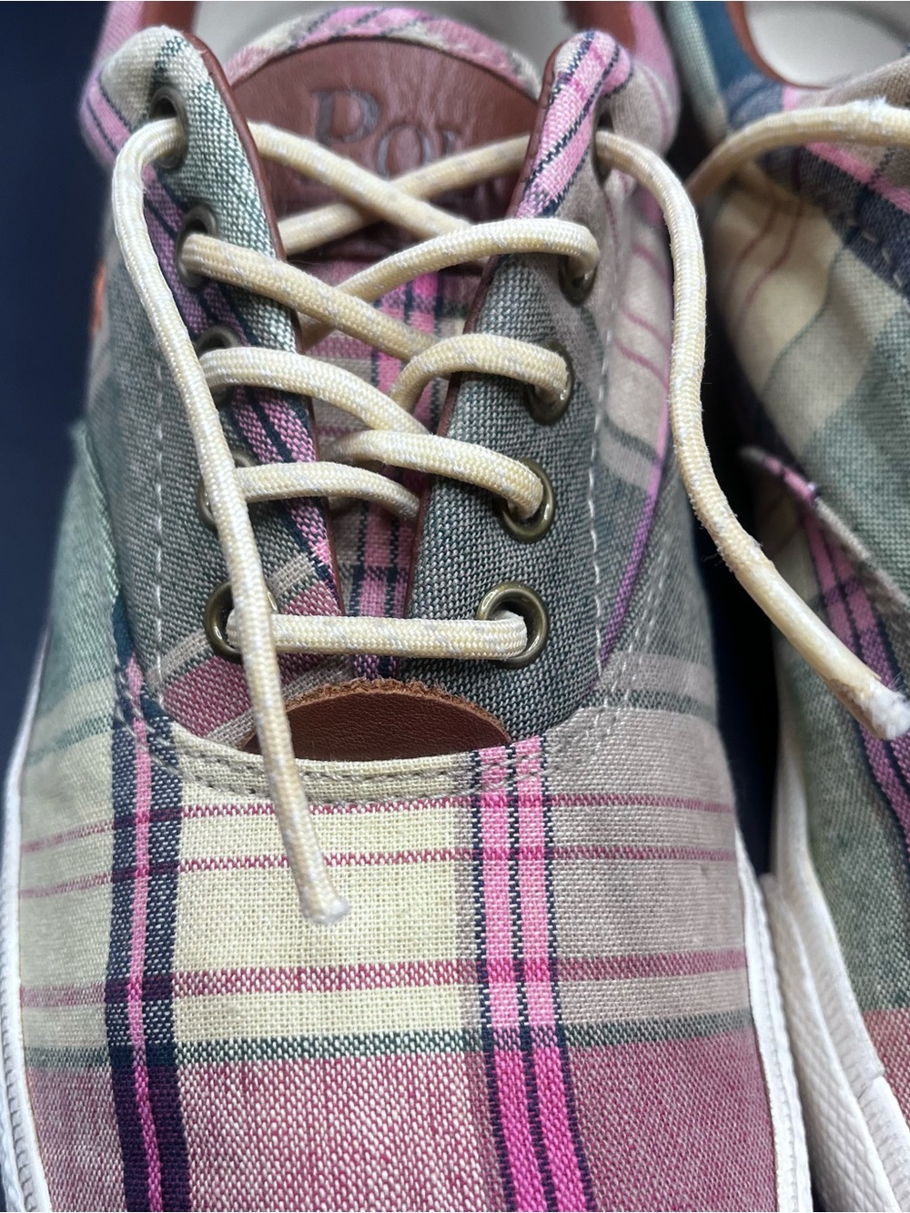 Polo Ralph Lauren Men 10.5D Vaughn Madras Plaid Low Top Lace Up Canvas Sneaker - Picture 11 of 16